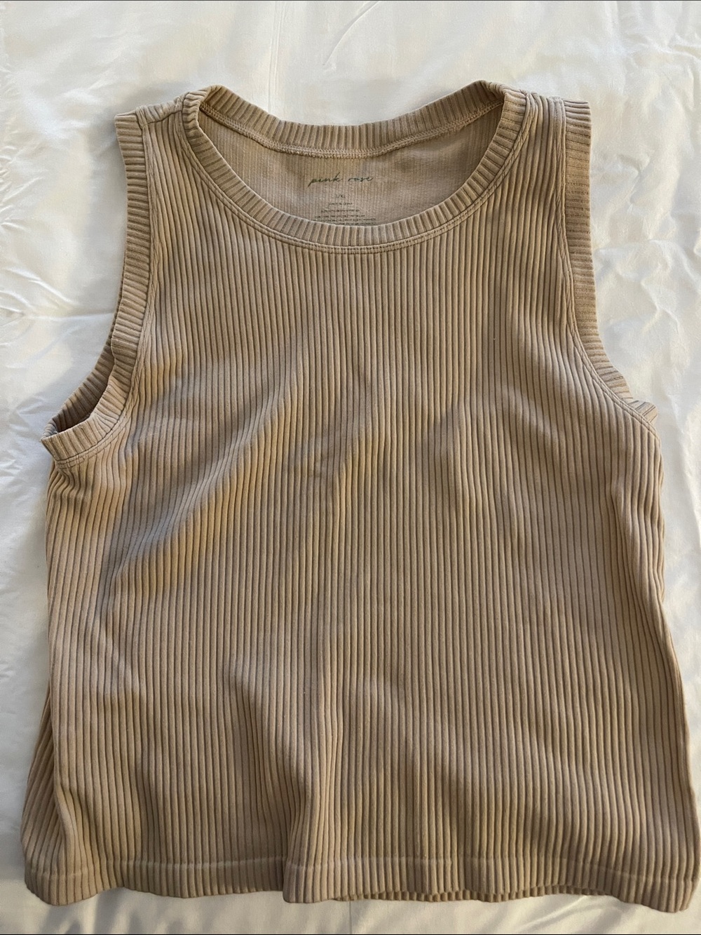Pink Rose Ribbed Tank Top - Taupe